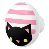 Neugierige schwarze Katze | Stripes rosa | u. Weiß Keramikknauf (Rechts)