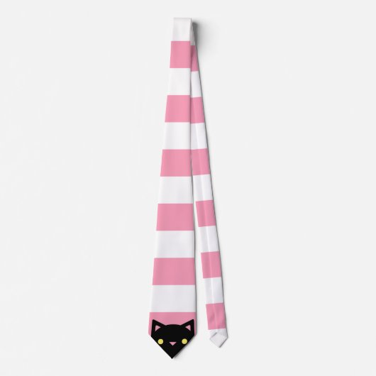 Neugierige schwarze Katze | Stripes rosa | u. Weiß Krawatte (Vorderseite)