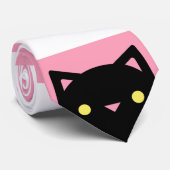 Neugierige schwarze Katze | Stripes rosa | u. Weiß Krawatte (Gerollt)