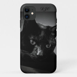 Neugierige schwarze Katze und Monogramm Case-Mate iPhone Hülle