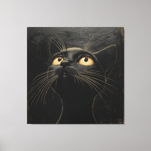 Neugierige Schwarze Katze - Whimsical Leinwanddruck (Vorderseite)