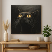 Neugierige Schwarze Katze - Whimsical Leinwanddruck