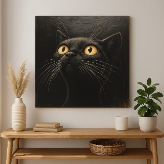 Neugierige Schwarze Katze - Whimsical Leinwanddruck