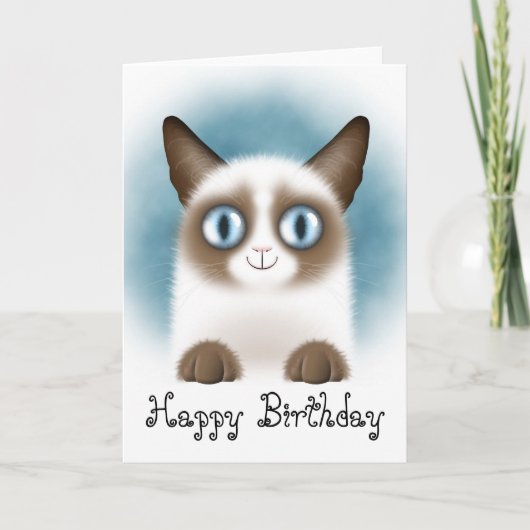 Neugierige Siamese Kitten Happy Birthday Karte (Vorderseite)