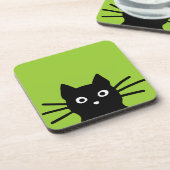 Neugierige spähende schwarze lustige Tier-Kunst Untersetzer (Linke Seite)
