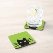 Neugierige spähende schwarze lustige Tier-Kunst Untersetzer (Rechte Seite)