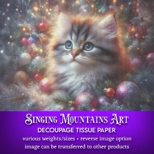 Neugierige Weihnachtsbaum-Kitty-Decoupage Seidenpapier