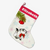 Neugierige Weihnachtskätzchen mit einem roten Bow  Großer Weihnachtsstrumpf (Vorderansicht (hängend))