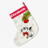 Neugierige Weihnachtskätzchen mit einem roten Bow  Großer Weihnachtsstrumpf (Rückseite (Hängend))