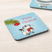 Neugierige Weihnachtsküche mit einem roten Bow Getränkeuntersetzer (Linke Seite)