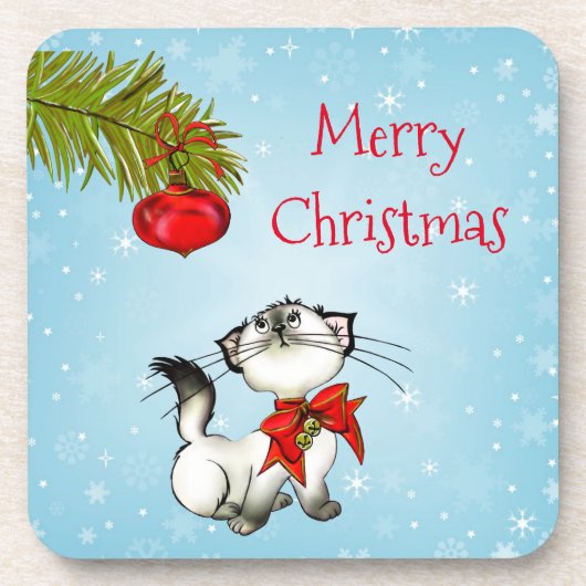 Neugierige Weihnachtsküche mit einem roten Bow Getränkeuntersetzer (Vorderseite)