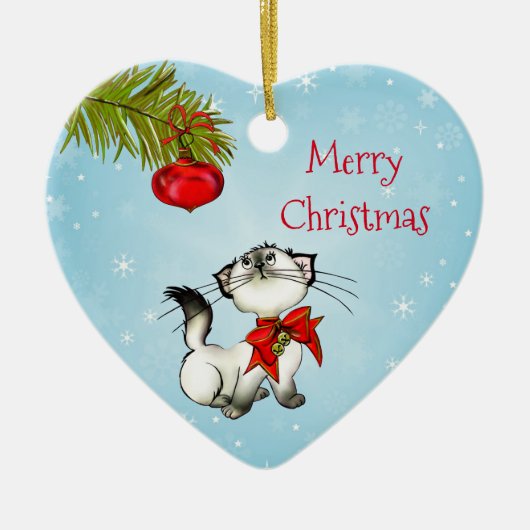 Neugierige Weihnachtsküche mit einem roten Bow Keramikornament (Vorne)