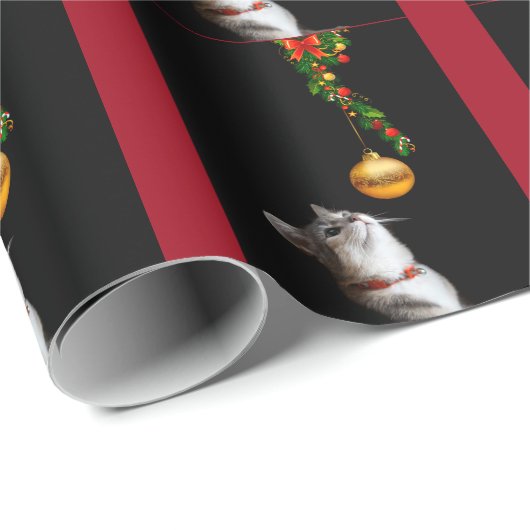 Neugierige WeihnachtsMiezekatze Geschenkpapier (Rolleneckpunkt)