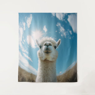 Neugieriger Alpaca unter der Sonne Wandteppich