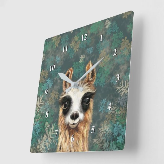 Neugieriger Baby Llama - Niedlich - Quadratische Wanduhr (Winkel)