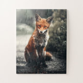 Neugieriger Big Red and White Fox in der Natur Puzzle (Vertikal)