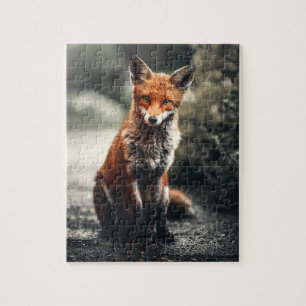 Neugieriger Big Red and White Fox in der Natur Puzzle