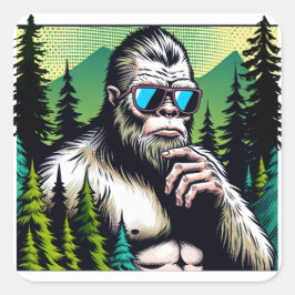 Neugieriger Bigfoot mit Sonnenbrille Verstecken in Quadratischer Aufkleber