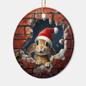 Neugieriger Bunny in Weihnachtsmannmütze - 3D Keramik Ornament (Links)