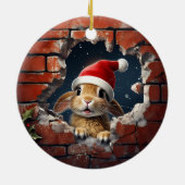 Neugieriger Bunny in Weihnachtsmannmütze - 3D Keramik Ornament (Hinten)