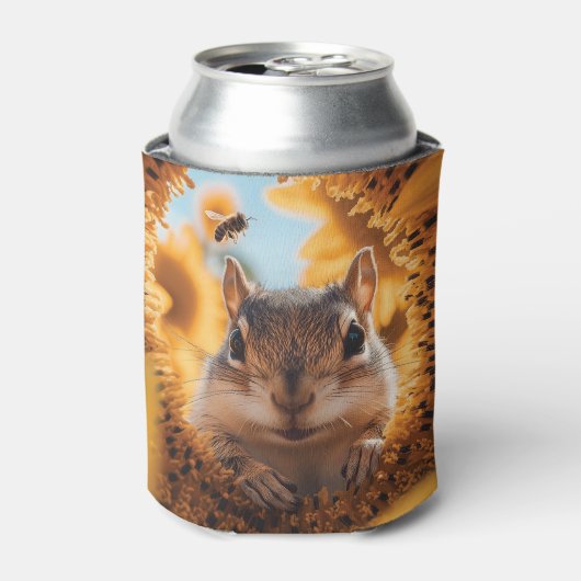 Neugieriger Chipmunk-Ping durch gegessen Sonnenblu Dosenkühler (Kanne Vorderseite)