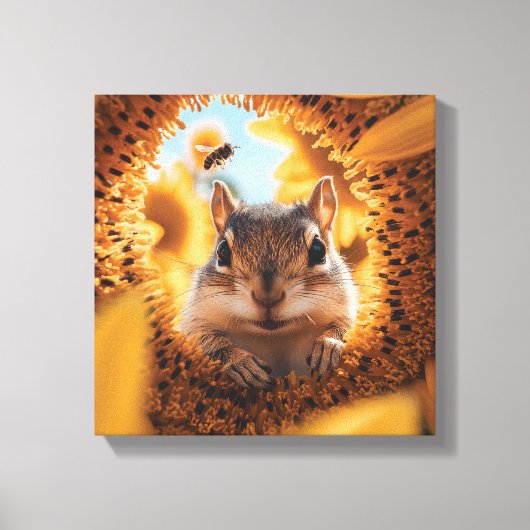 Neugieriger Chipmunk-Ping durch gegessen Sonnenblu Leinwanddruck (Vorderseite)
