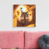 Neugieriger Chipmunk-Ping durch gegessen Sonnenblu Leinwanddruck (Insitu (Wohnzimmer))