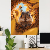 Neugieriger Chipmunk-Ping durch gegessen Sonnenblu Poster (Heimbüro)