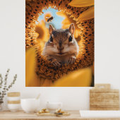 Neugieriger Chipmunk-Ping durch gegessen Sonnenblu Poster (Küche)