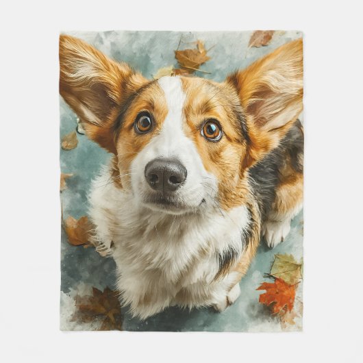 Neugieriger Corgi Herbstblick Fleecedecke (Vorderseite)