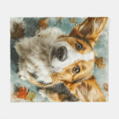 Neugieriger Corgi Herbstblick Fleecedecke (Vorderseite (Horizontal))