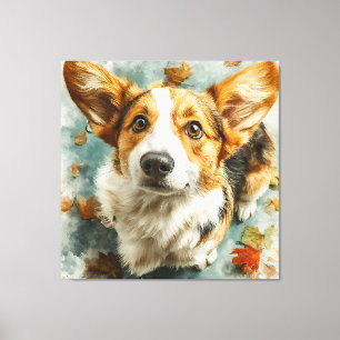 Neugieriger Corgi Herbstblick Leinwanddruck