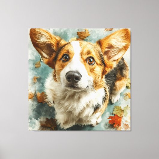 Neugieriger Corgi Herbstblick Leinwanddruck (Vorderseite)