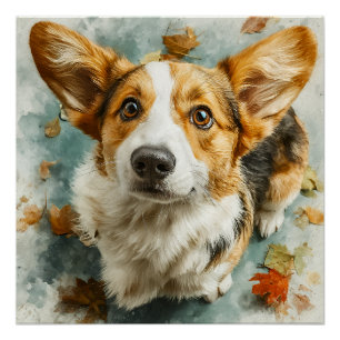 Neugieriger Corgi Herbstblick Poster
