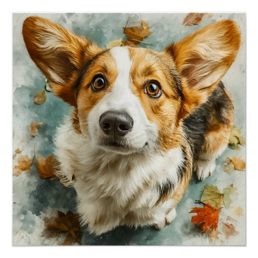 Neugieriger Corgi Herbstblick Poster (Vorderseite)