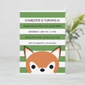 Neugieriger Fuchs | Grüne Streifen | Geburtstagsfe Einladung (Stehend Vorderseite)