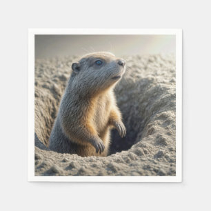 Neugieriger Groundhog im Loch Serviette