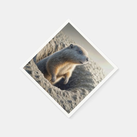 Neugieriger Groundhog im Loch Serviette (Ecke)