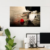 Neugieriger Hund und Rote Rose Poster (Heimbüro)