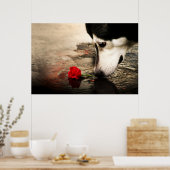 Neugieriger Hund und Rote Rose Poster (Küche)