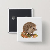 Neugieriger Igel mit Pilzen und Herbstlaub Button (Vorne & Hinten)