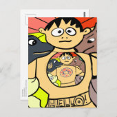 Neugieriger Junge und seine Whimsiktiere Postkarte (Vorne/Hinten)