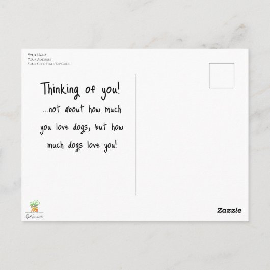 Neugieriger Junge und seine Whimsiktiere Postkarte (Rückseite)