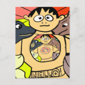 Neugieriger Junge und seine Whimsiktiere Postkarte (Vorderseite)