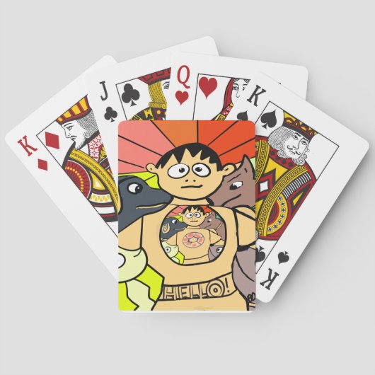 Neugieriger Junge und seine Whimsiktiere Spielkarten (Rückseite)