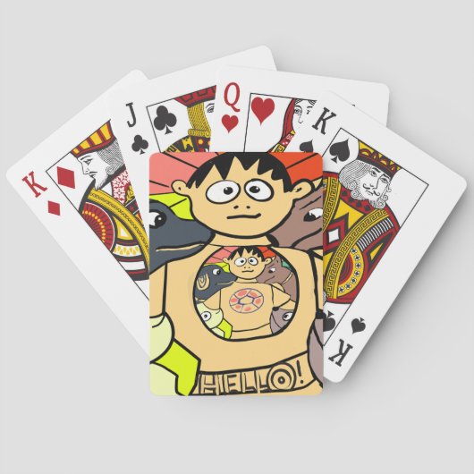 Neugieriger Junge und seine Whimsiktiere Spielkarten (Rückseite)