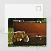 Neugieriger Koffer mit gestopfter Teddy Postkarte (Vorne/Hinten)