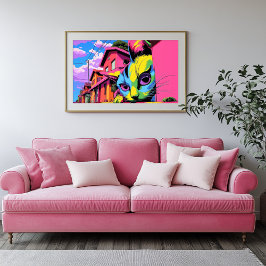 Neugieriger Kolossus: Die Riesenkatze im Nachbarla Leinwanddruck