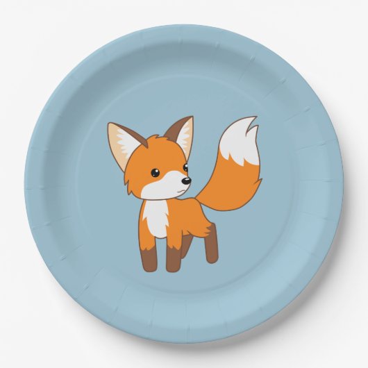 Neugieriger Little Fox auf blau Pappteller (Vorderseite)