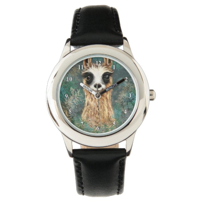 Neugieriger Llama Funny Watch Armbanduhr (Vorderseite)